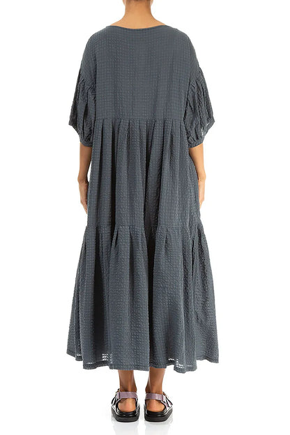 Tiered Graphite Textured Silk Dress