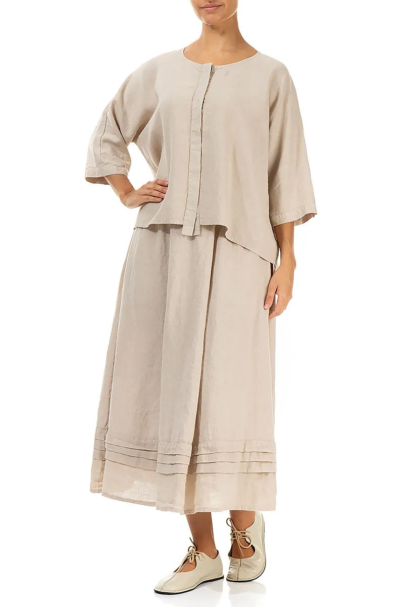 Tiered Hem Beige Linen Skirt 4