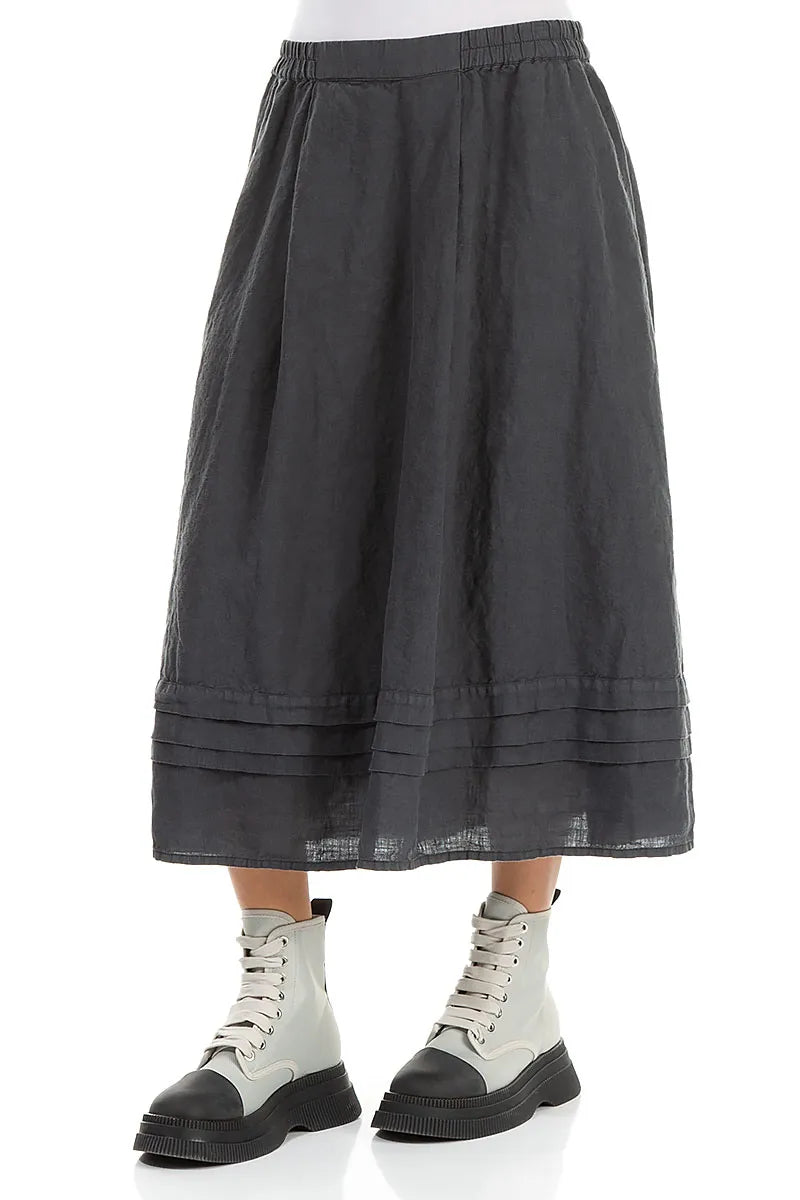 Tiered Hem Graphite Linen Skirt 3