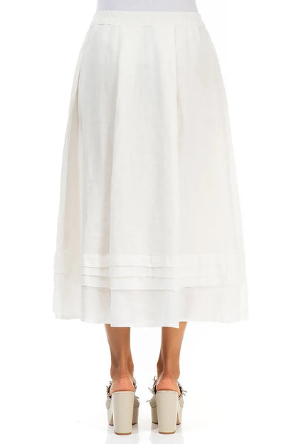 Tiered Hem Off White Linen Skirt