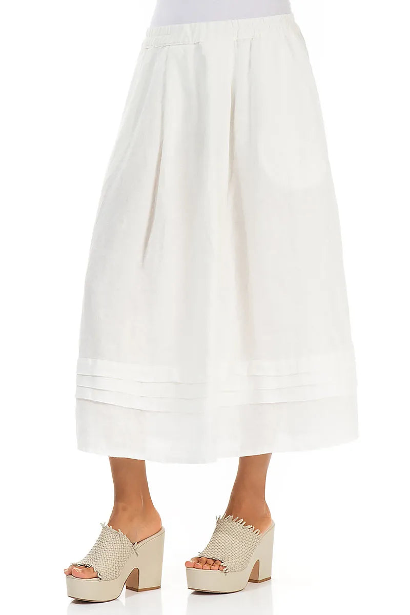 Tiered Hem Off White Linen Skirt