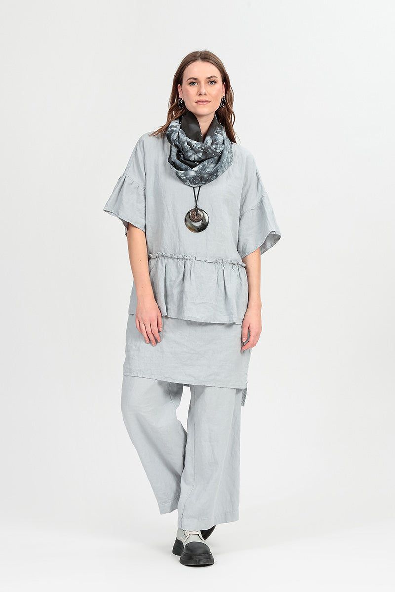 Tiered Silver Grey Linen Tunic Dress