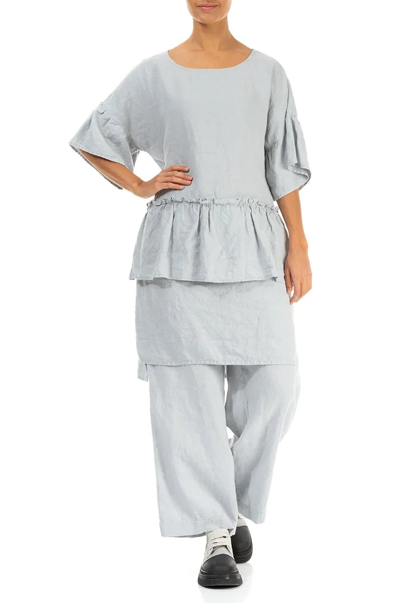 Tiered Silver Grey Linen Tunic Dress