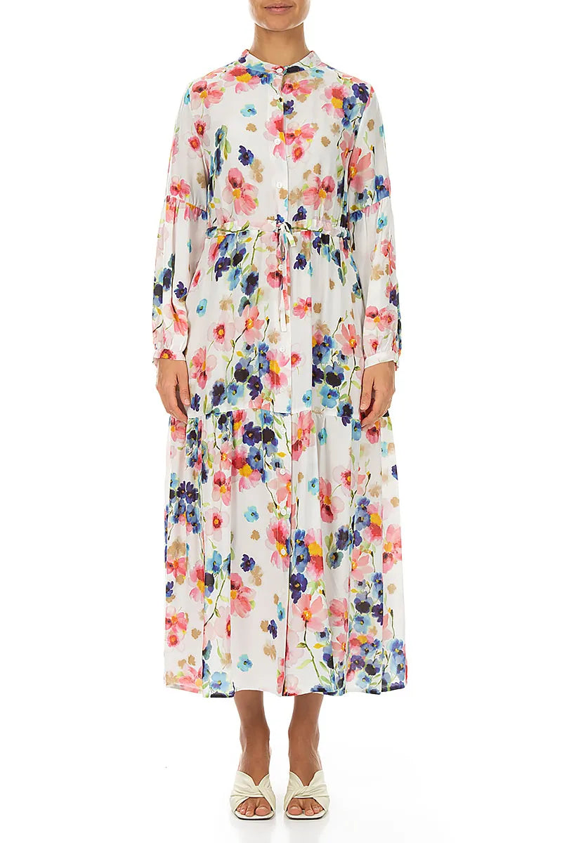 Tiered Tie Up Primrose Silk Bamboo Dress 1