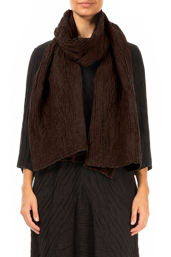 Truffle Brown Crinkled Silk Linen Scarf 1