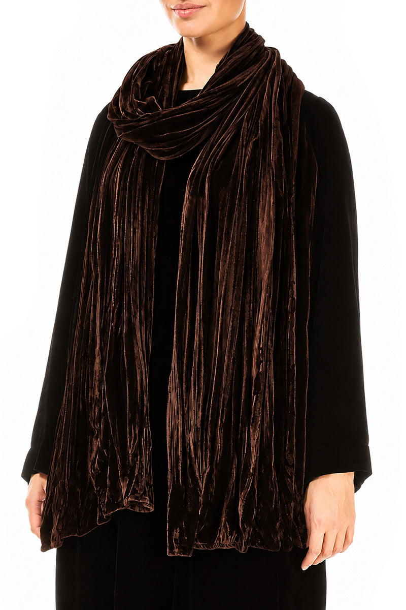 Truffle Brown Crumpled Silk Velvet Scarf 3
