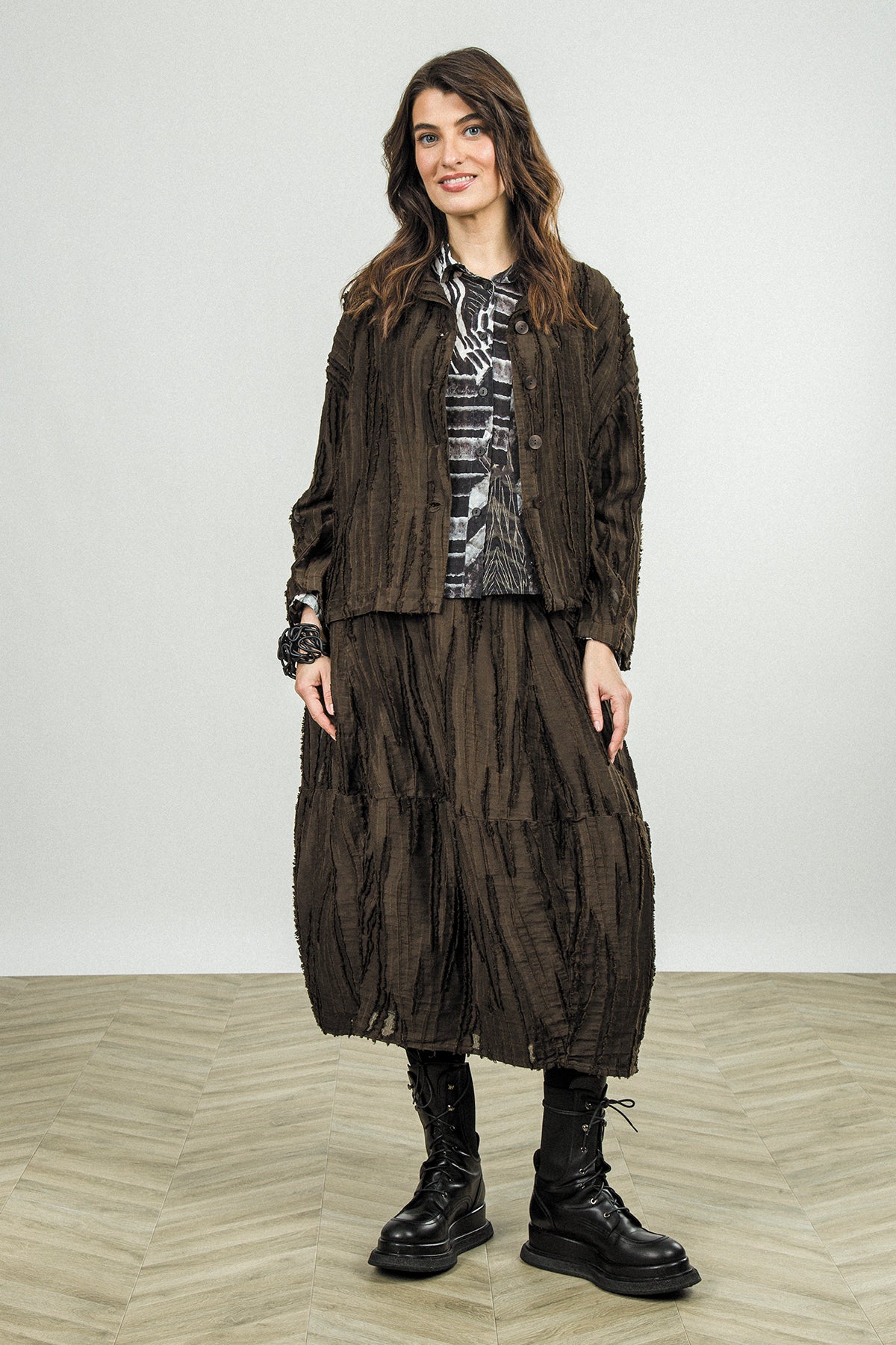 Truffle Brown Fray Weave Skirt