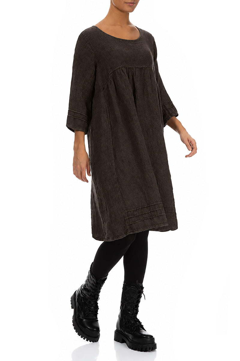 Truffle Brown Mélange Linen Smock Dress 3