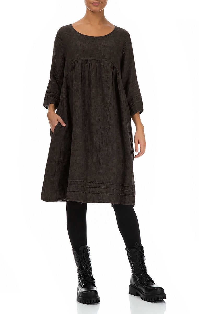 Truffle Brown Mélange Linen Smock Dress 4