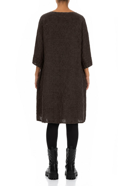 Truffle Brown Mélange Linen Smock Dress 2