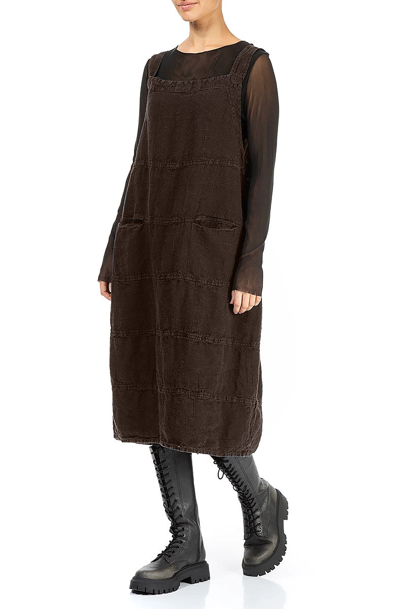 Truffle Brown Patterned Linen Dungaree Dress 3