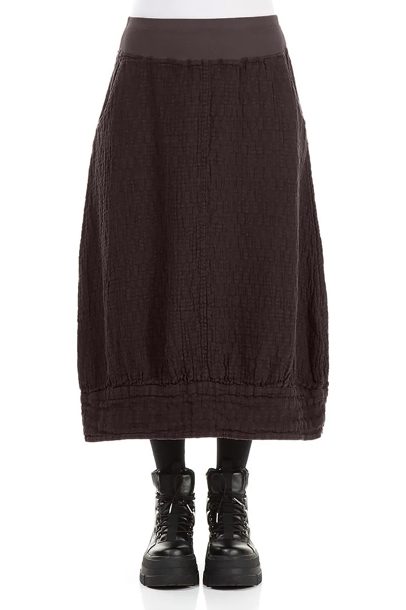 Truffle Brown Textured Linen Midi Skirt 1