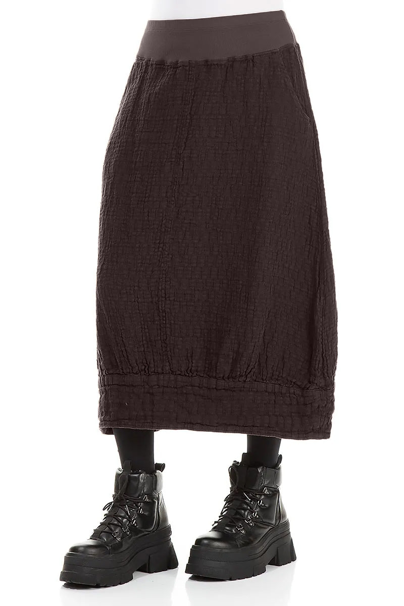 Truffle Brown Textured Linen Midi Skirt