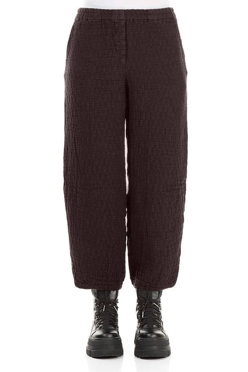 Pantalon en lin texturé brun truffe