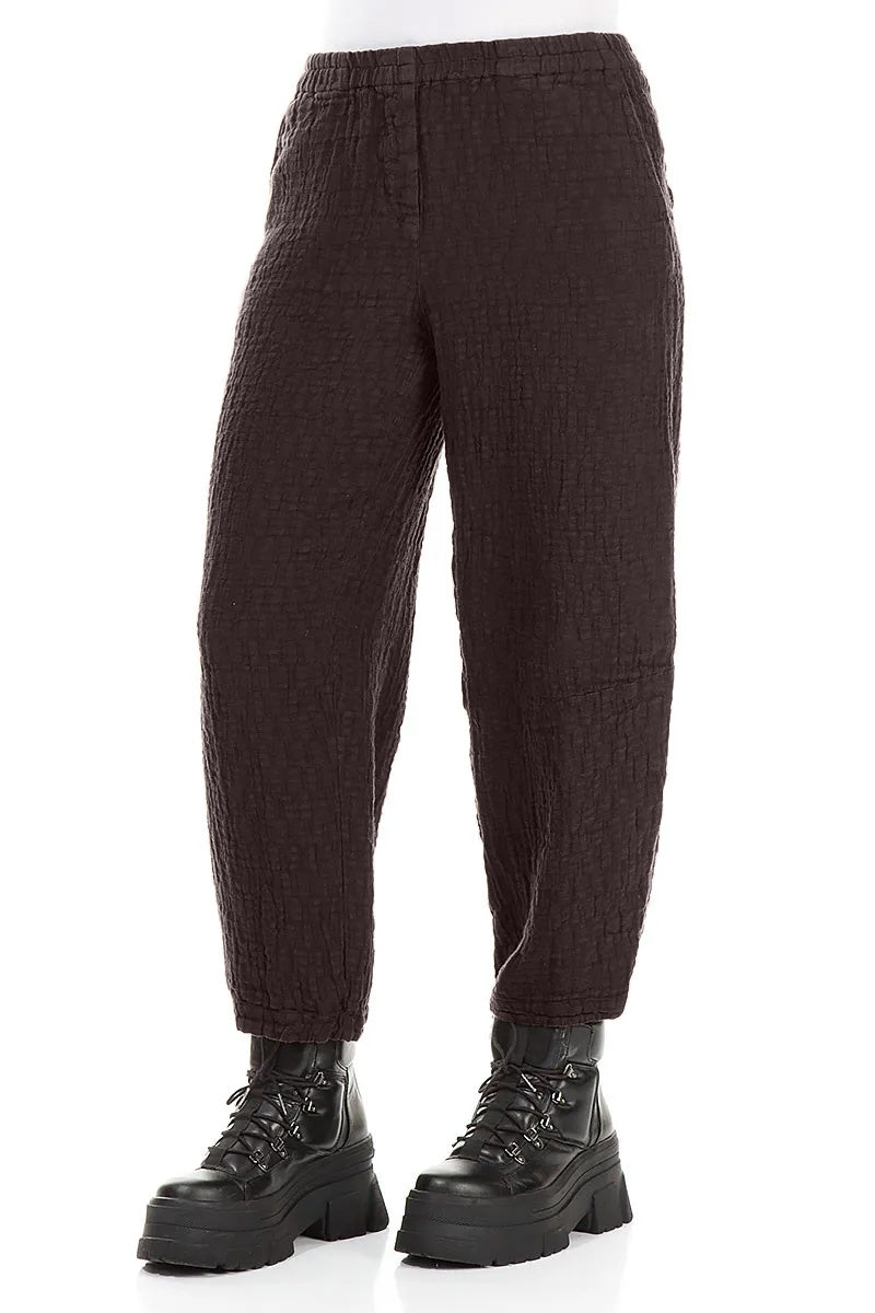 Pantalon en lin texturé brun truffe