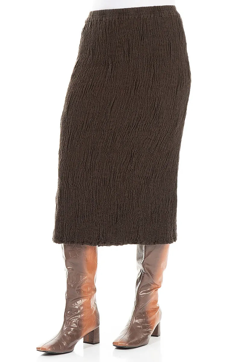 Truffle Brown Textured Silk Linen Pencil Skirt 3