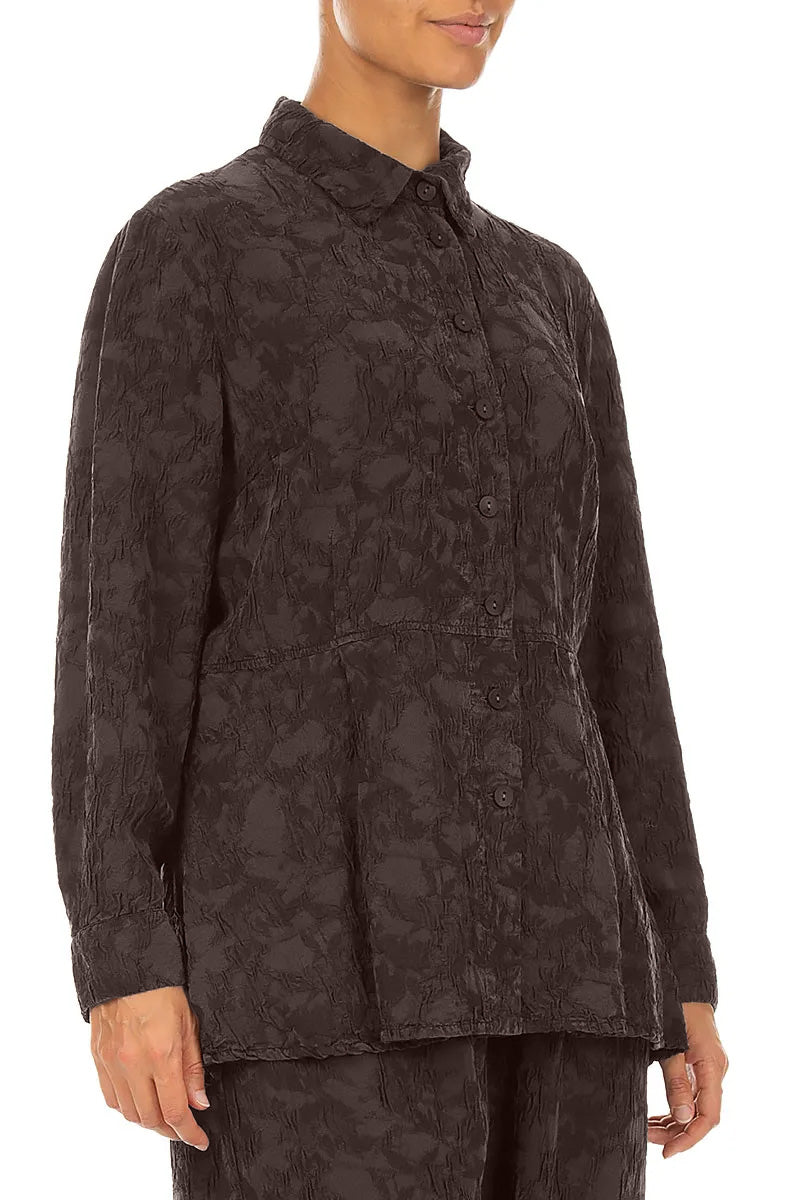 Truffle Brown Textured Silk Viscose Shirt Jacket 3