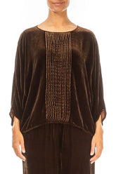 Tuck Front Aged Copper Silk Velvet Blouse 1