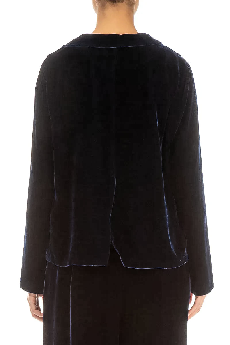 Veste en velours de soie bleu royal à fermeture rentrée sur le devant