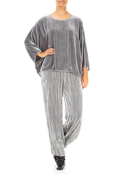 Tuck Front Silver Silk Velvet Blouse 4