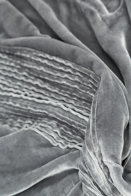 Tuck Front Silver Silk Velvet Blouse 5