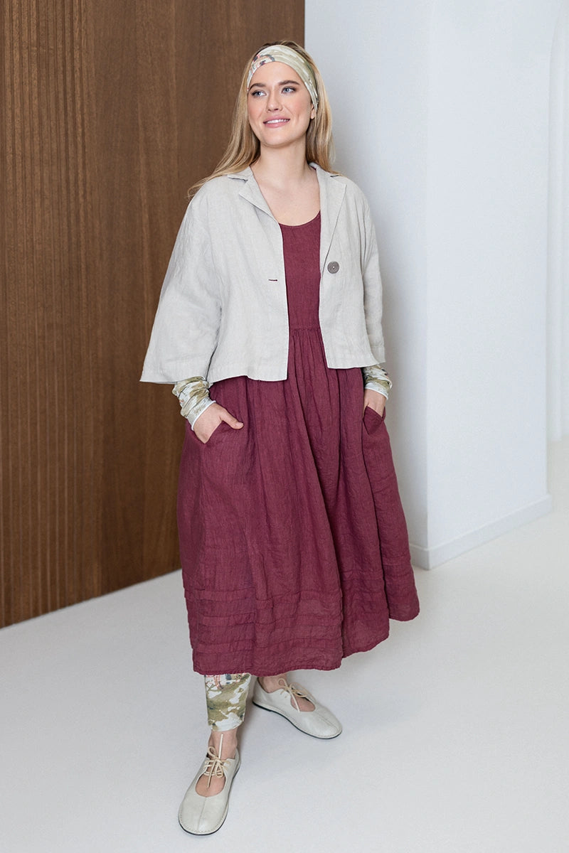 Tucks Decorated Antique Ruby Linen Dress 1