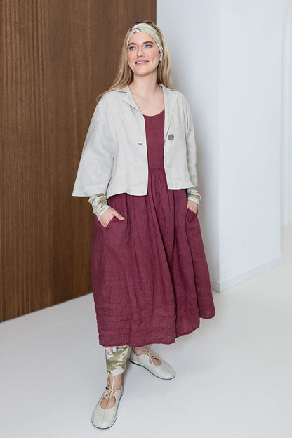 Tucks Decorated Antique Ruby Linen Dress 1