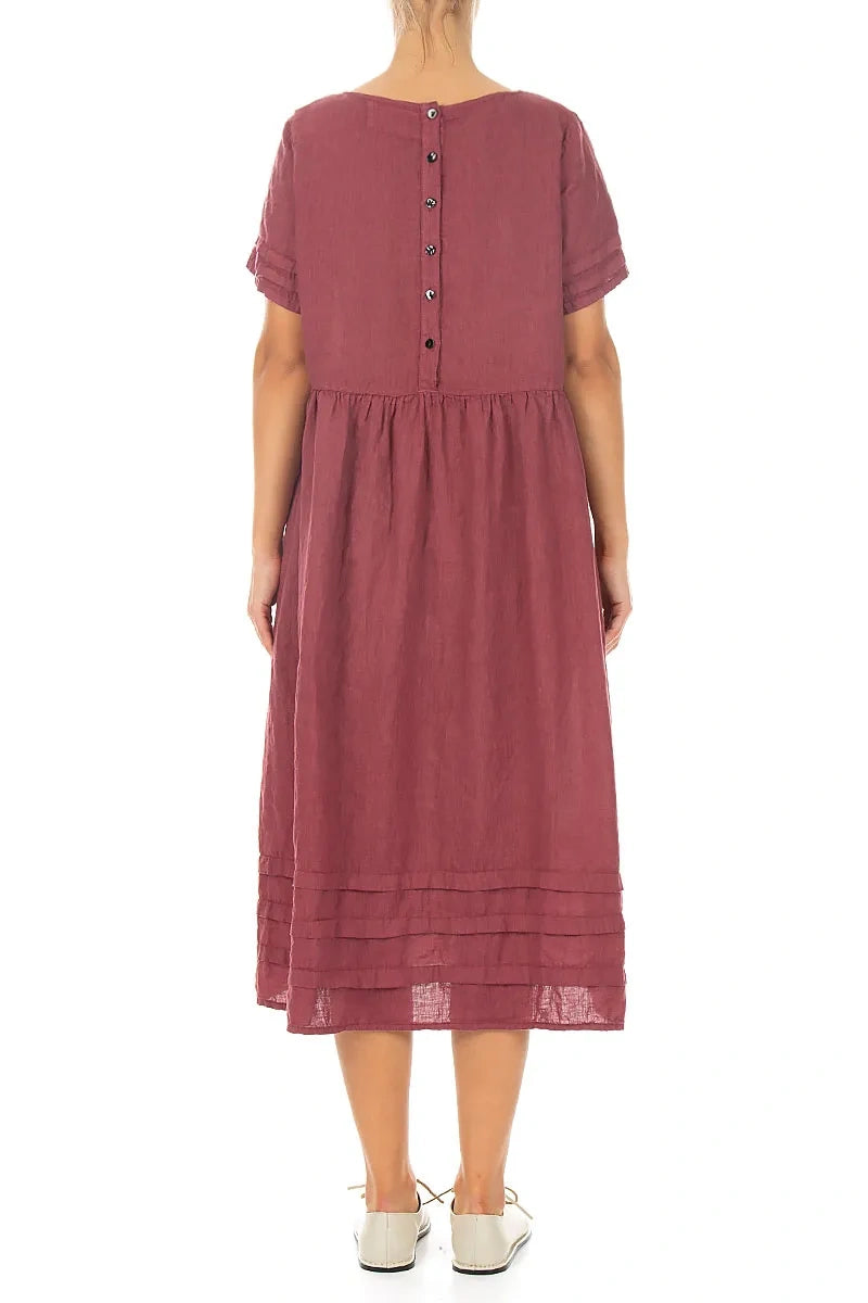 Tucks Decorated Antique Ruby Linen Dress 3