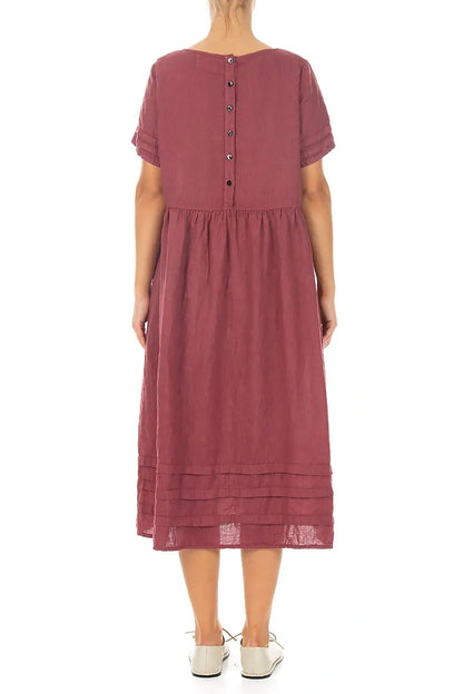 Tucks Decorated Antique Ruby Linen Dress 3