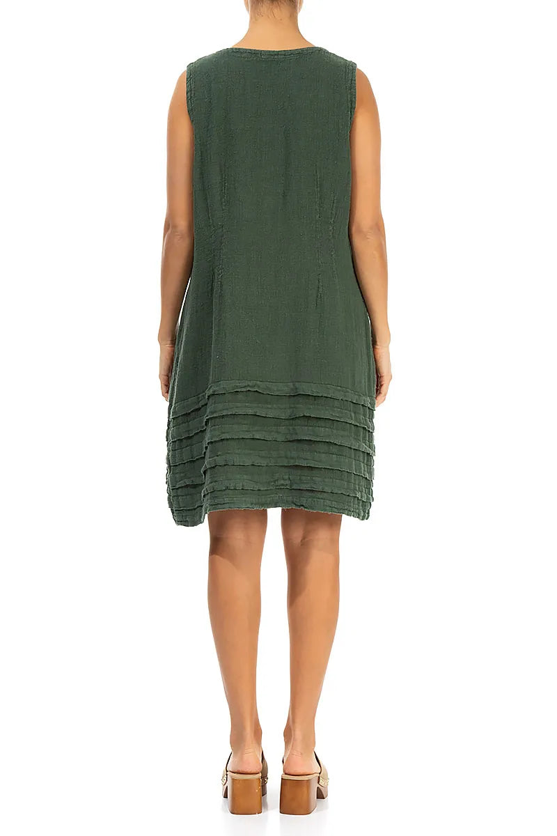Tucks Hem Short Khaki Linen Dress 2