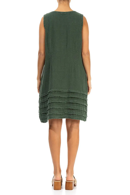 Tucks Hem Short Khaki Linen Dress