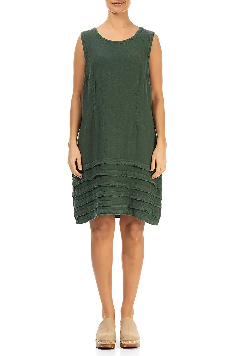 Tucks Hem Short Khaki Linen Dress 1