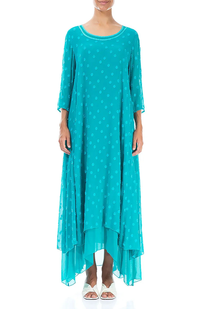 Turquoise Dotty Silk Maxi Dress 1