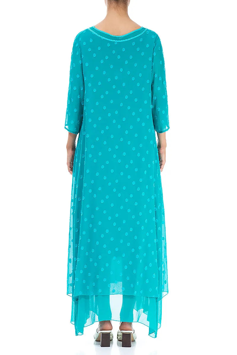 Turquoise Dotty Silk Maxi Dress 2