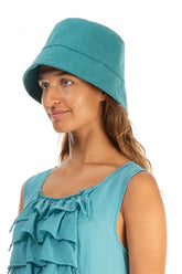 Turquoise Linen Bucket Hat 1