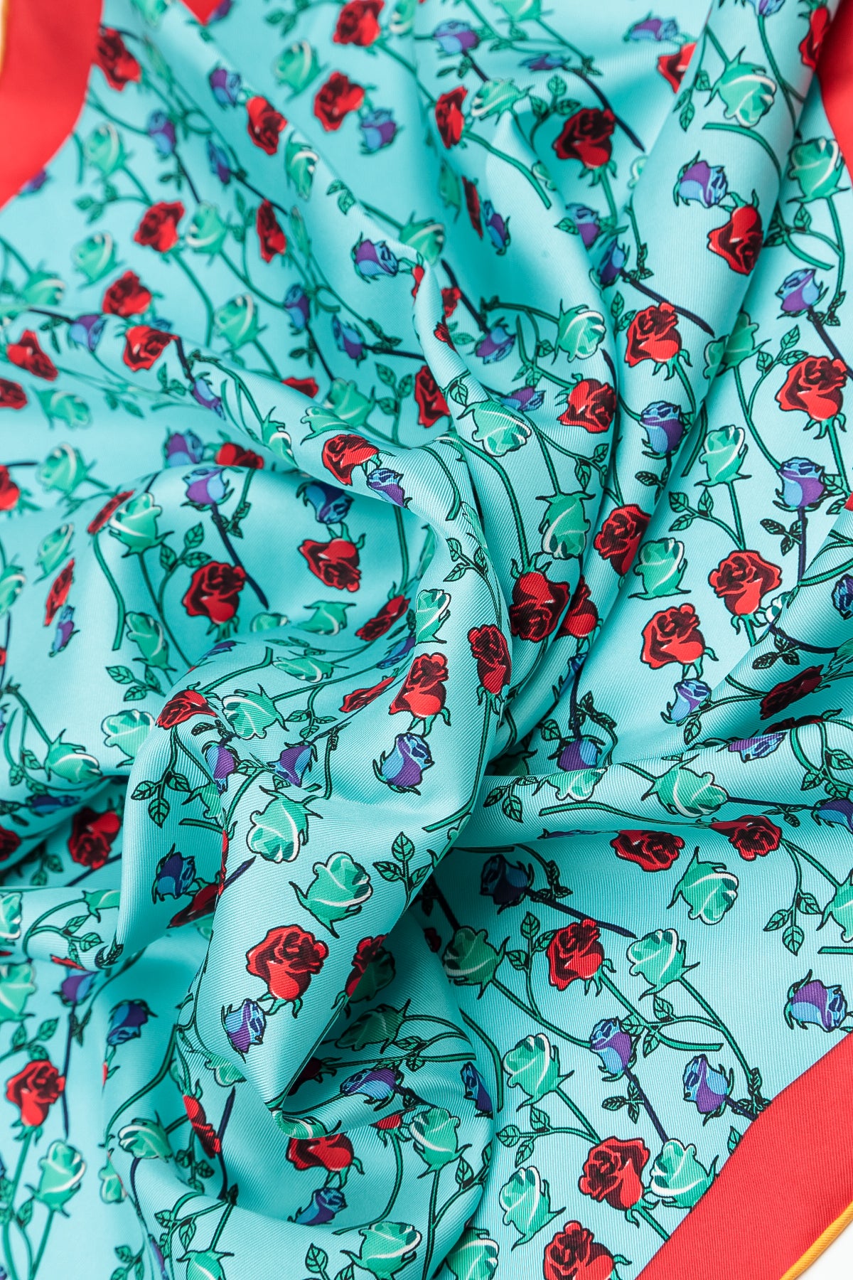 Turquoise Rosebud Silk Scarf 5