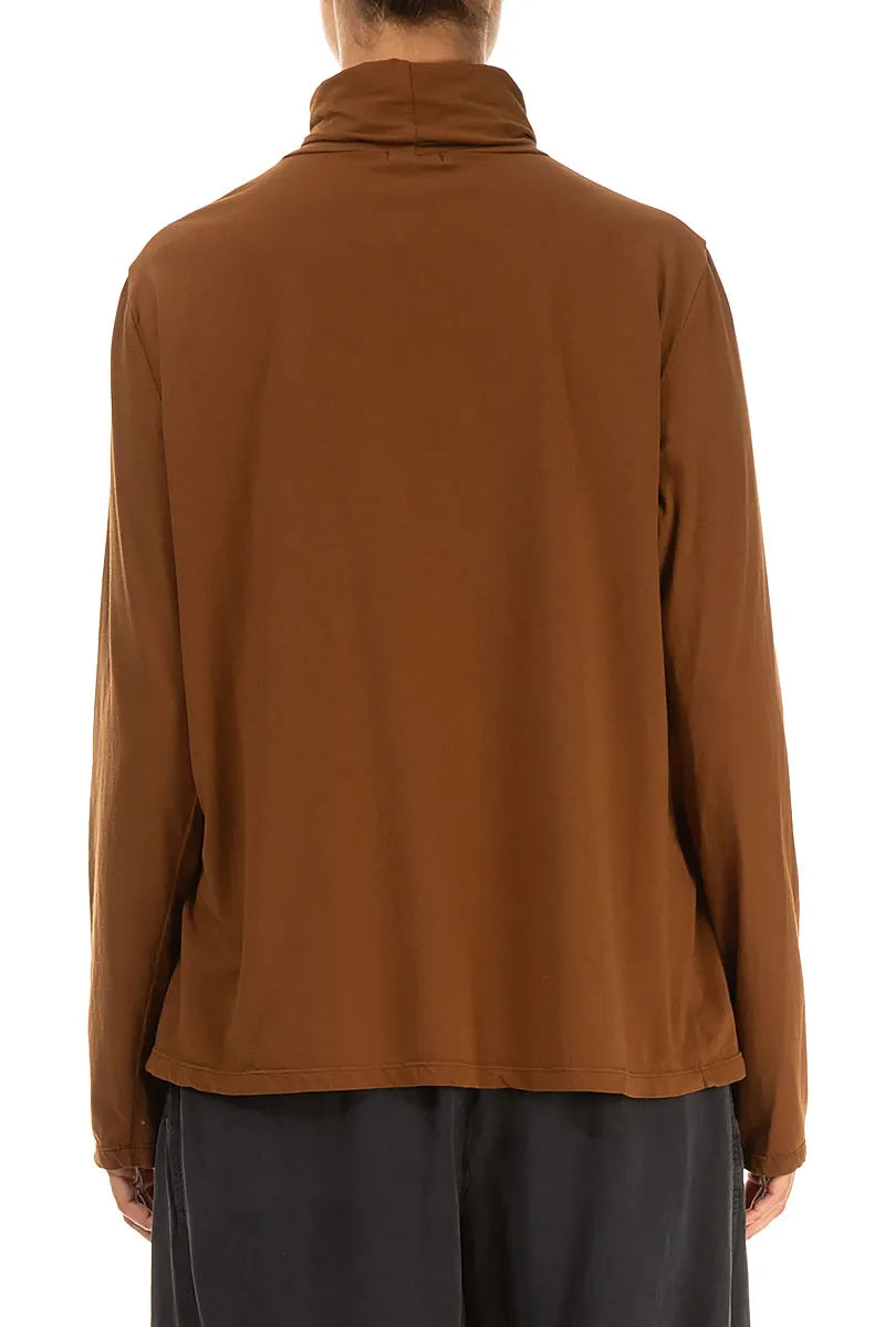 Turtleneck Aged Copper Cotton Blouse