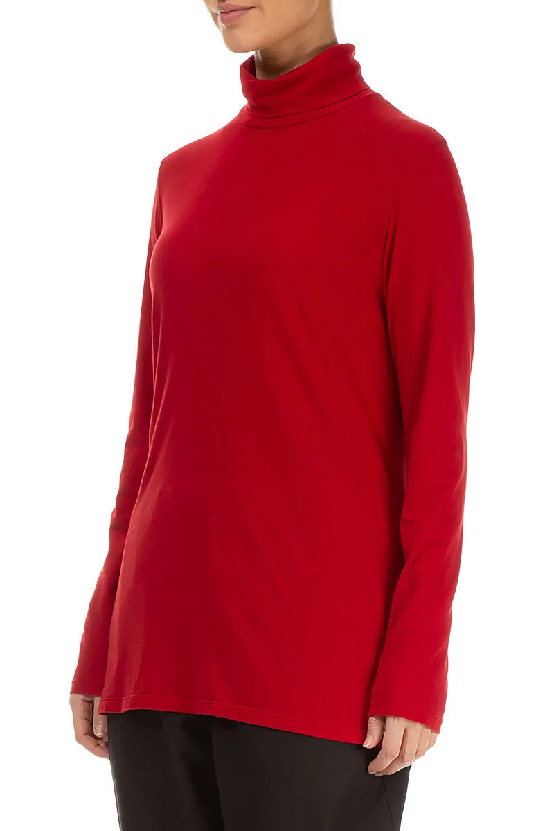 Chemisier à col roulé en coton rouge cerise