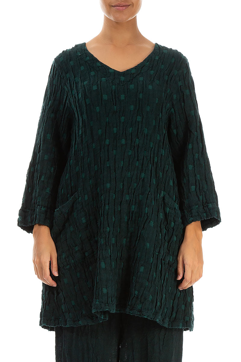 Twin Pockets Emerald Textured Linen Tunic 1