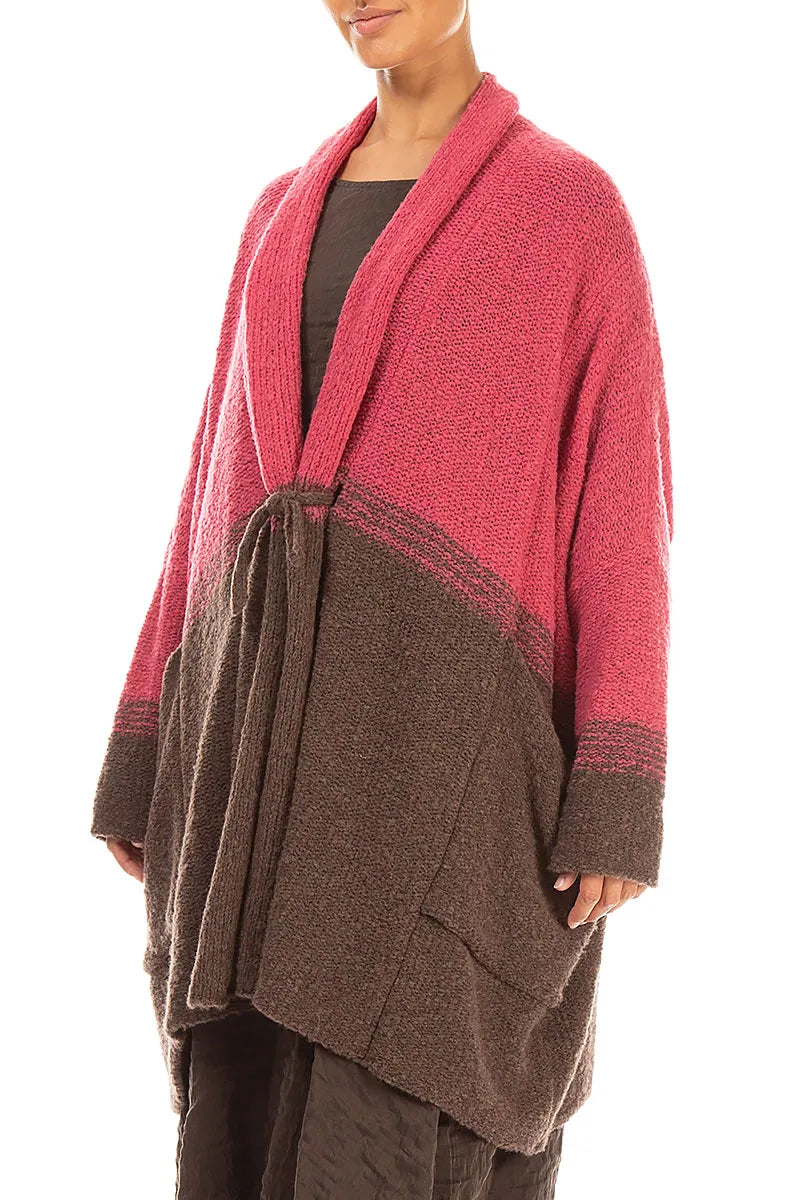 Two-Tone Berry Rose Wool Cardigan 3
