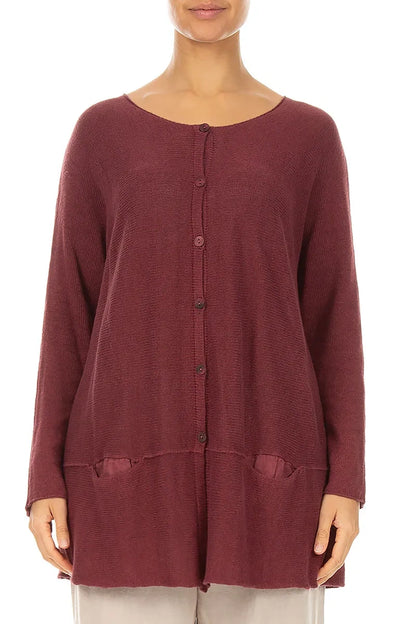 Loose Two Pockets Antique Ruby Linen Cardigan 1