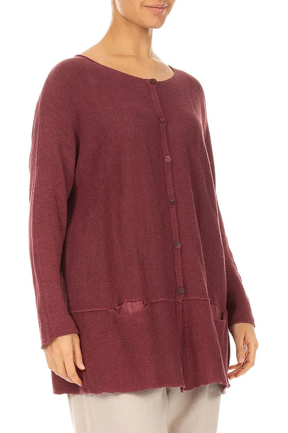 Loose Two Pockets Antique Ruby Linen Cardigan 3