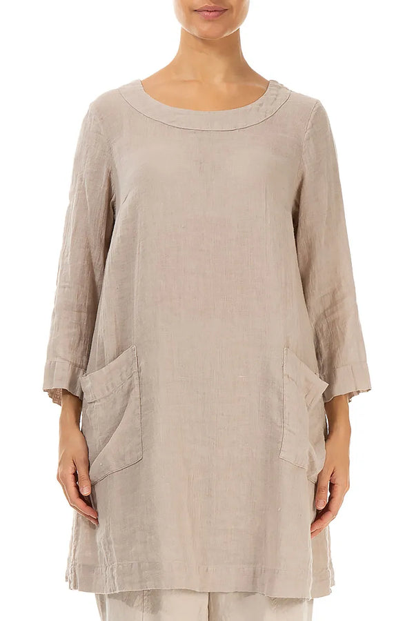 Two Pockets Beige Gauze Linen Tunic 1