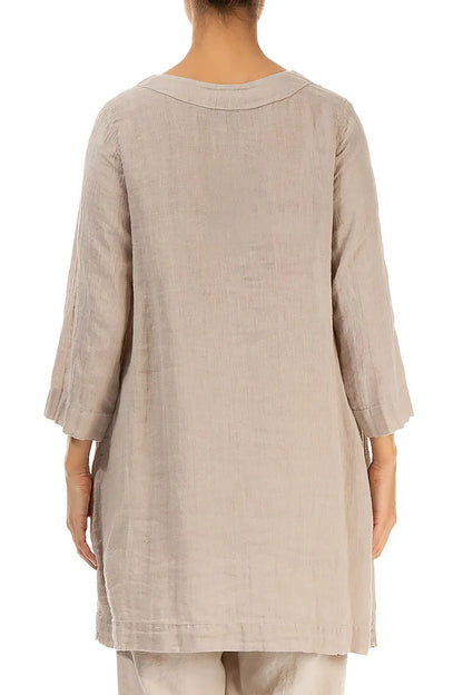 Two Pockets Beige Gauze Linen Tunic
