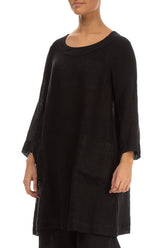 Two Pockets Black Gauze Linen Tunic 3