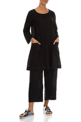 Two Pockets Black Gauze Linen Tunic 4