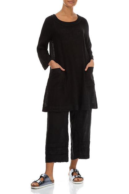 Two Pockets Black Gauze Linen Tunic 4