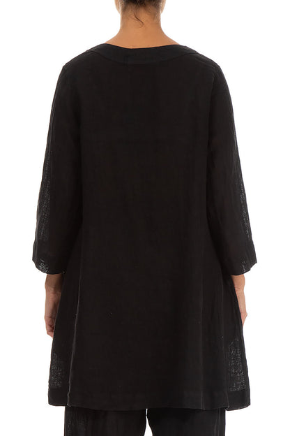 Two Pockets Black Gauze Linen Tunic 2