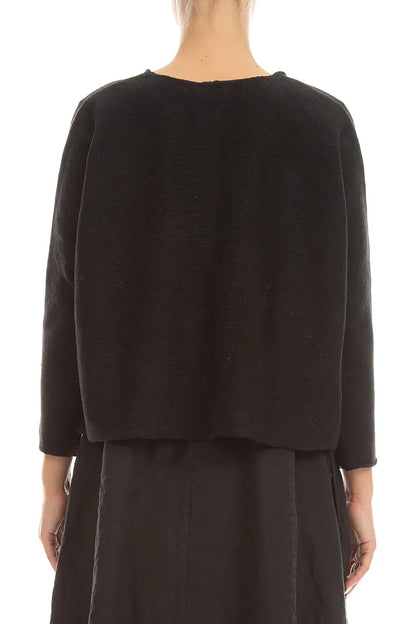 Schwarzer Leinen-Cardigan mit zwei Taschen