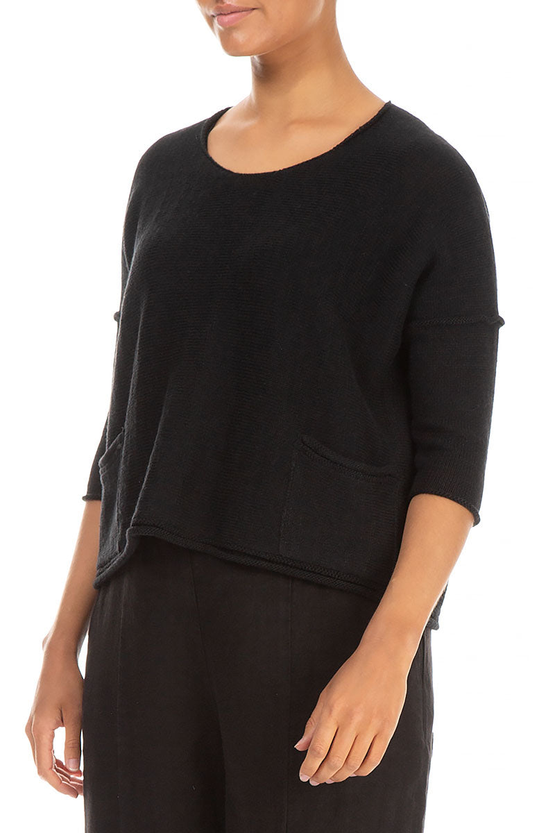 Two Pockets Black Linen Jumper 3